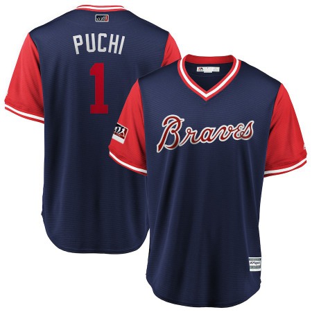 Men's Atlanta Braves #1 Ozzie Albies "Puchi" Navy/Red 2018 Players' Weekend Authentic Stitched MLB Jersey