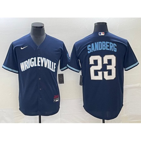 Men's Chicago Cubs #23 Ryne Sandberg Navy City Connect Cool Base Stitched Baseball Jersey
