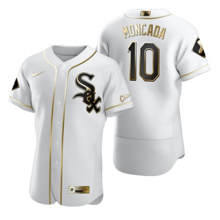 Men's Chicago White Sox #10 Yoan Moncada White Golden Flex Base Stitched MLB Jersey