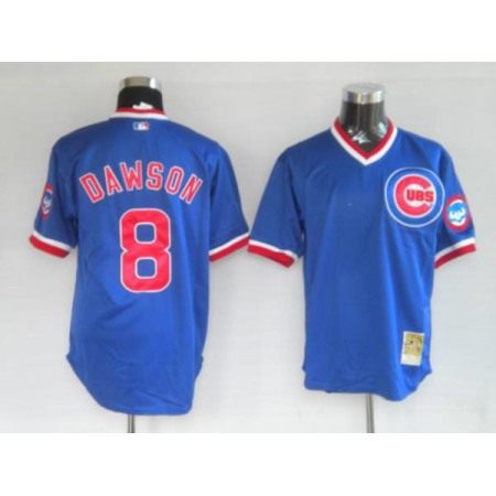 Mitchell and Ness Cubs #8 Andre Dawson Stitched Blue Throwback MLB Jersey