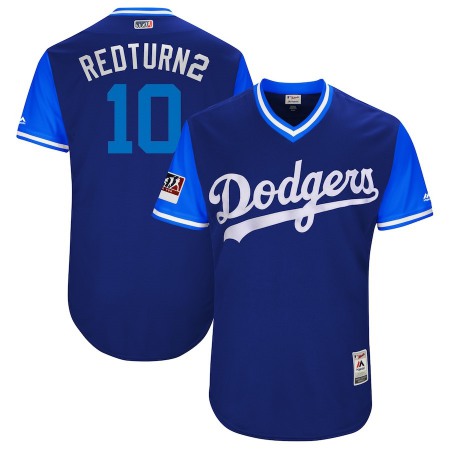 Men's Los Angeles Dodgers #10 Justin Turner "Redturn2" Royal/Light Blue 2018 Players' Weekend Stitched MLB Jersey