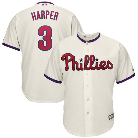 Men's Philadelphia Phillies #3 Bryce Harper White Cool Base Stitched MLB Jersey