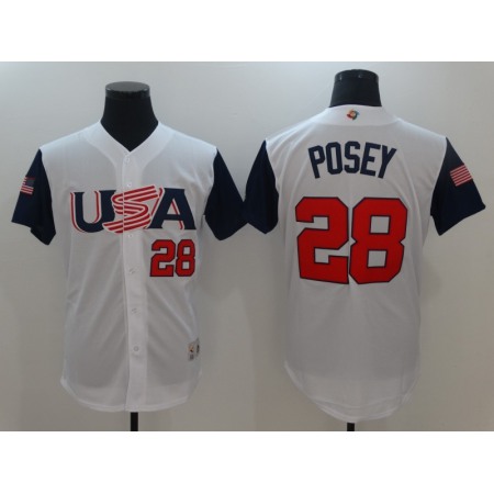 Men's USA Baseball #28 Buster Posey White 2017 World Baseball Classic Stitched WBC Jersey