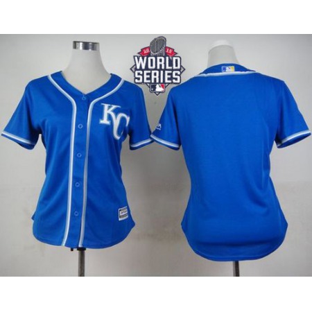 Royals Blank Blue Alternate 2 W/2015 World Series Patch Women's Stitched MLB Jersey