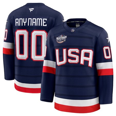 Men's USA Custom Navy 2025 4 Nations Face-Off Stitched Jersey