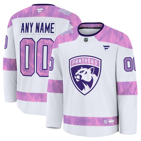 Men's Florida Panthers White 2024 Hockey Fights Cancer Custom Practice Jersey