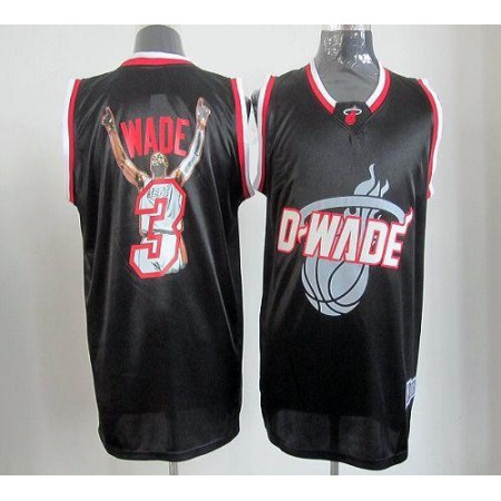 Heat #3 Dwyane Wade Black Athletic Notorious Fashion Stitched NBA Jersey