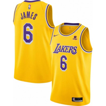 Men's Los Angeles Lakers #6 LeBron James "bibigo" Yellow Stitched Basketball Jersey