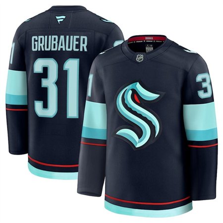 Men's Seattle Kraken #31 Philipp Grubauer Navy 2024-25 Home Stitched Hockey Premium Jersey