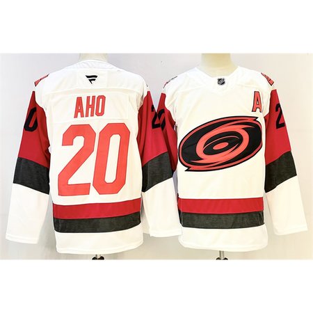Men's Carolina Hurricanes #20 Sebastian Aho White 2024-25 With A Patch Home Stitched Hockey Premium Jersey