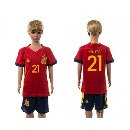 Spain #21 Nolito Red Home Kid Soccer Country Jersey