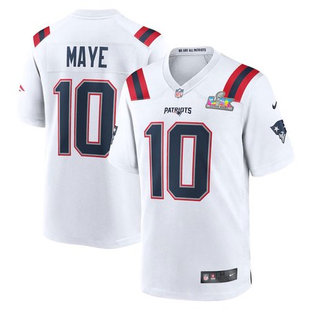 Youth New England Patriots #10 Drake Maye White Super Bowl LX Patch Game Jersey