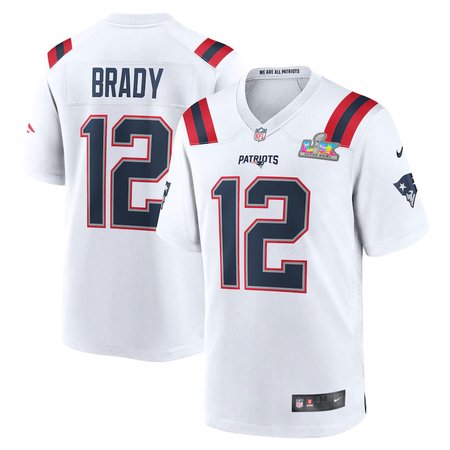 Youth New England Patriots #12 Tom Brady White Super Bowl LX Patch Game Jersey