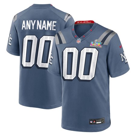 Youth New England Patriots Custom Blue Super Bowl LX Patch Rivalries Collection Game Jersey
