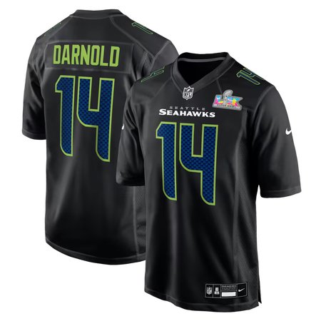 Men's Seattle Seahawks #14 Sam Darnold Black Super Bowl LX Patch Carbon Fashion Game Jersey