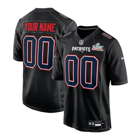 Youth New England Patriots Custom Black Super Bowl LX Patch Carbon Fashion Game Jersey