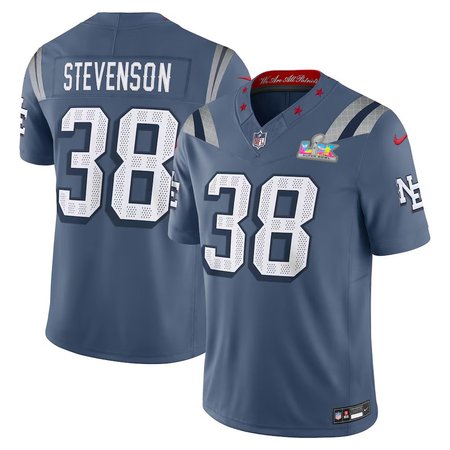 Youth New England Patriots #38 Rhamondre Stevenson Blue Super Bowl LX Patch Rivalries Collection F.U.S.E. Vapor Limited Jersey