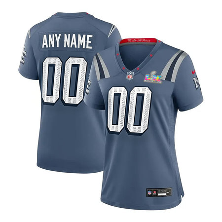 Women's New England Patriots Custom Blue Super Bowl LX Rivalries Collection Game Jersey