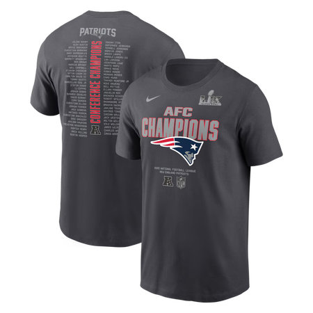 Men's New England Patriots Nike Anthracite 2025 AFC Champions Roster T-Shirt