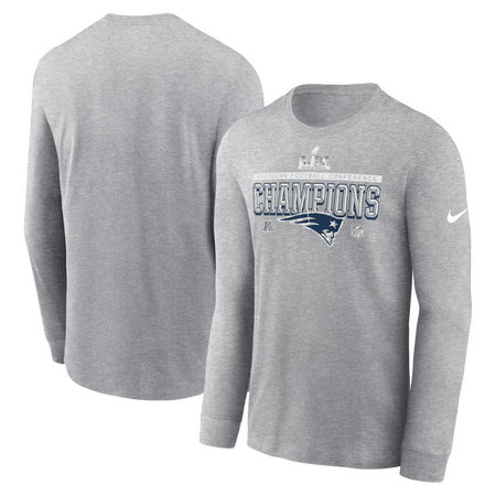 Men's New England Patriots Nike Heather Gray 2025 AFC Champions Locker Room Trophy Collection Long Sleeve T-Shirt
