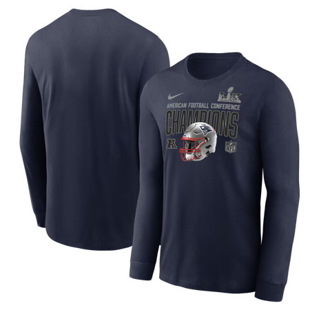 Men's New England Patriots Nike Navy 2025 AFC Champions Glory Shield Long Sleeve T-Shirt