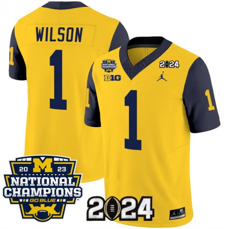 Men's Michigan Wolverines #1 Roman Wilson Yellow/Navy 2024 F.U.S.E. With 2023 National Champions Patch Stitched Jersey