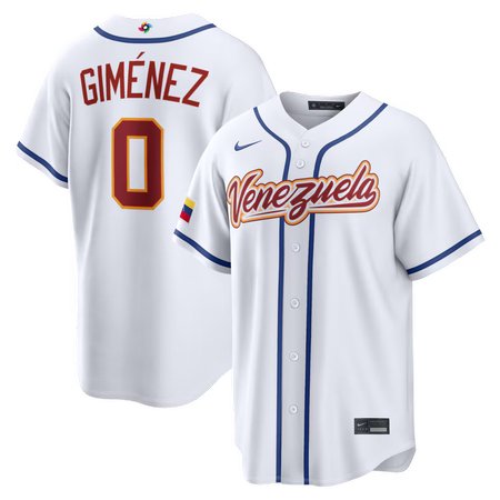 Men's Venezuela Baseball #0 Andres Gimenez White 2026 World Baseball Classic Home Stadium Jersey