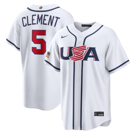 Men's USA Baseball #5 Ernie Clement White 2026 World Baseball Classic Home Stadium Jersey