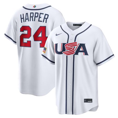 Men's USA Baseball #24 Bryce Harper White 2026 World Baseball Classic Home Stadium Jersey