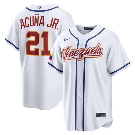 Men's Venezuela Baseball #21 Ronald Acuna Jr. White 2026 World Baseball Classic Home Stadium Jersey