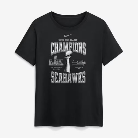 Women's Seattle Seahawks Nike Black Super Bowl LX Champions Locker Room Trophy Collection T-Shirt