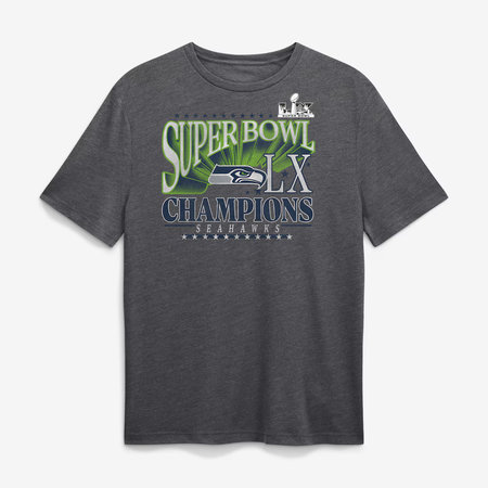 Men's Seattle Seahawks Heather Charcoal Super Bowl LX Champions Top Dogs Tri-Blend T-Shirt