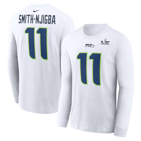 Men's Seattle Seahawks #11 Jaxon Smith-Njigba Nike White Super Bowl LX Champions Long Sleeve T-Shirt