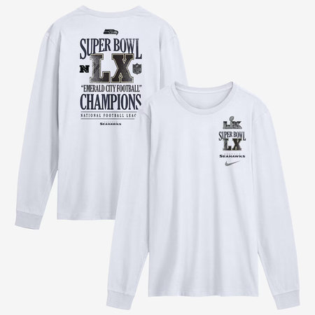 Men's Seattle Seahawks Nike White Super Bowl LX Champions Long Ball Long Sleeve T-Shirt