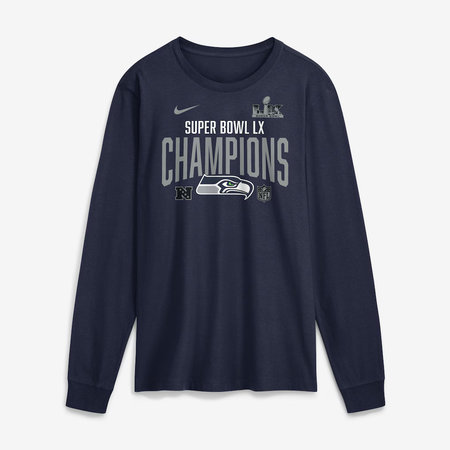Men's Seattle Seahawks Nike College Navy Super Bowl LX Champions Going Yard Long Sleeve T-Shirt