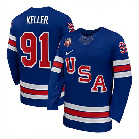 Men's USA Hockey #91 Clayton Keller Royal 2026 Home Replica Jersey