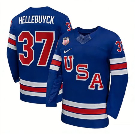 Youth USA Hockey #37 Connor Hellebuyck Royal 2026 Home Replica Jersey