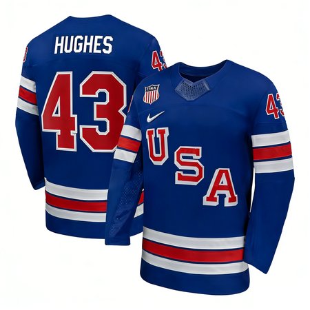 Men's USA Hockey #43 Quinn Hughes Royal 2026 Home Replica Jersey