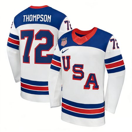 Men's USA Hockey #72 Tage Thompson White 2026 Home Replica Jersey