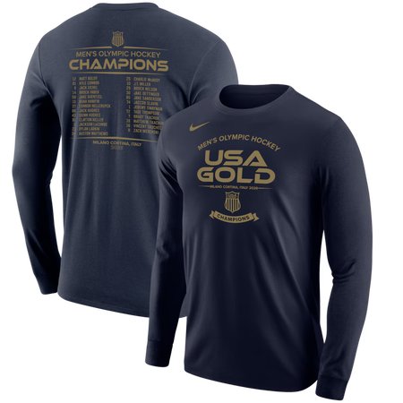 Men's USA Hockey Navy 2026 Winter Olympics Gold Medal Roster Long Sleeve T-Shirt