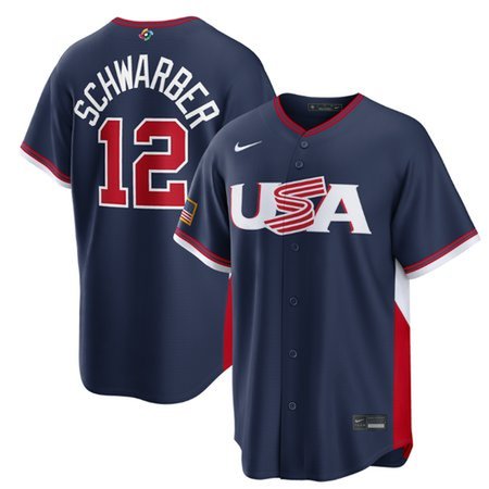 Men's USA Baseball #12 Kyle Schwarber Navy 2026 World Baseball Classic Home Stadium Jersey