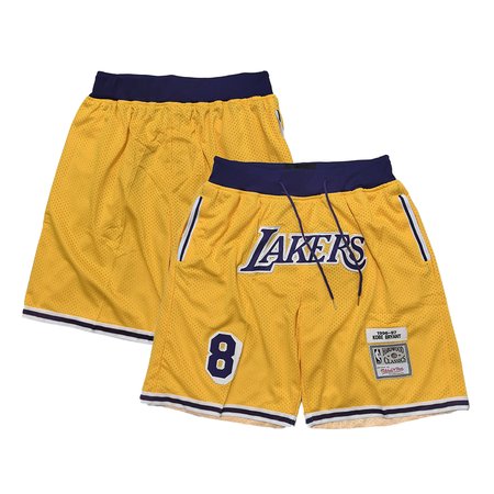 Men's Los Angeles Lakers #8 Kobe Bryant Yellow Shorts