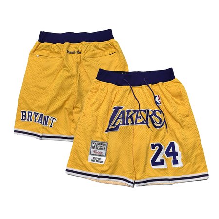 Men's Los Angeles Lakers #24 Kobe Bryant Yellow Shorts