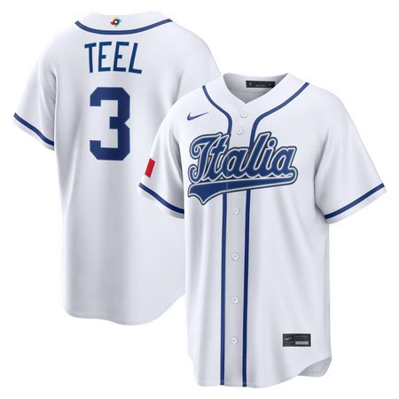Youth Italy Baseball #3 Kyle Teel Nike White 2026 World Baseball Classic Home Stadium Jersey