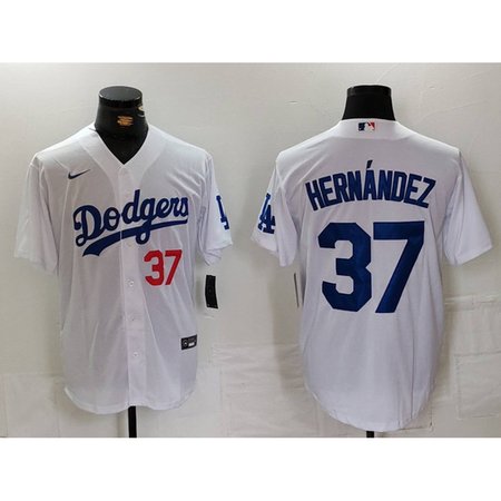 Men's Los Angeles Dodgers #37 Teoscar Hernandez White Stitched Baseball Jersey