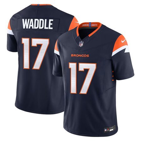 Men's Denver Broncos #17 Jaylen Waddle Navy Vapor F.U.S.E. Limited Stitched Football Jersey