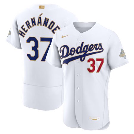 Men's Los Angeles Dodgers #37 Teoscar Hernandez Nike White 2026 Gold Collection Authentic Jersey