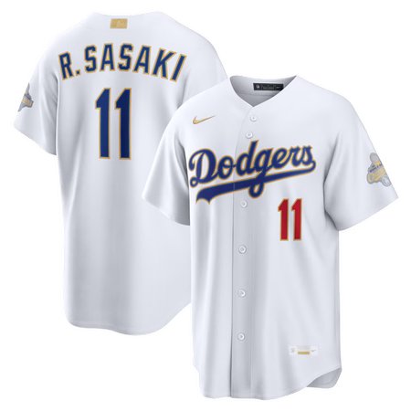 Men's Los Angeles Dodgers #11 Roki Sasaki Nike White 2026 Gold Collection Stadium Jersey