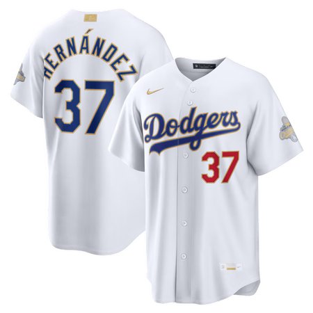 Men's Los Angeles Dodgers #37 Teoscar Hernandez Nike White 2026 Gold Collection Stadium Jersey