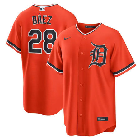 Men's Detroit Tigers #28 Javier Baez Orange Cool Base Stitched Jersey